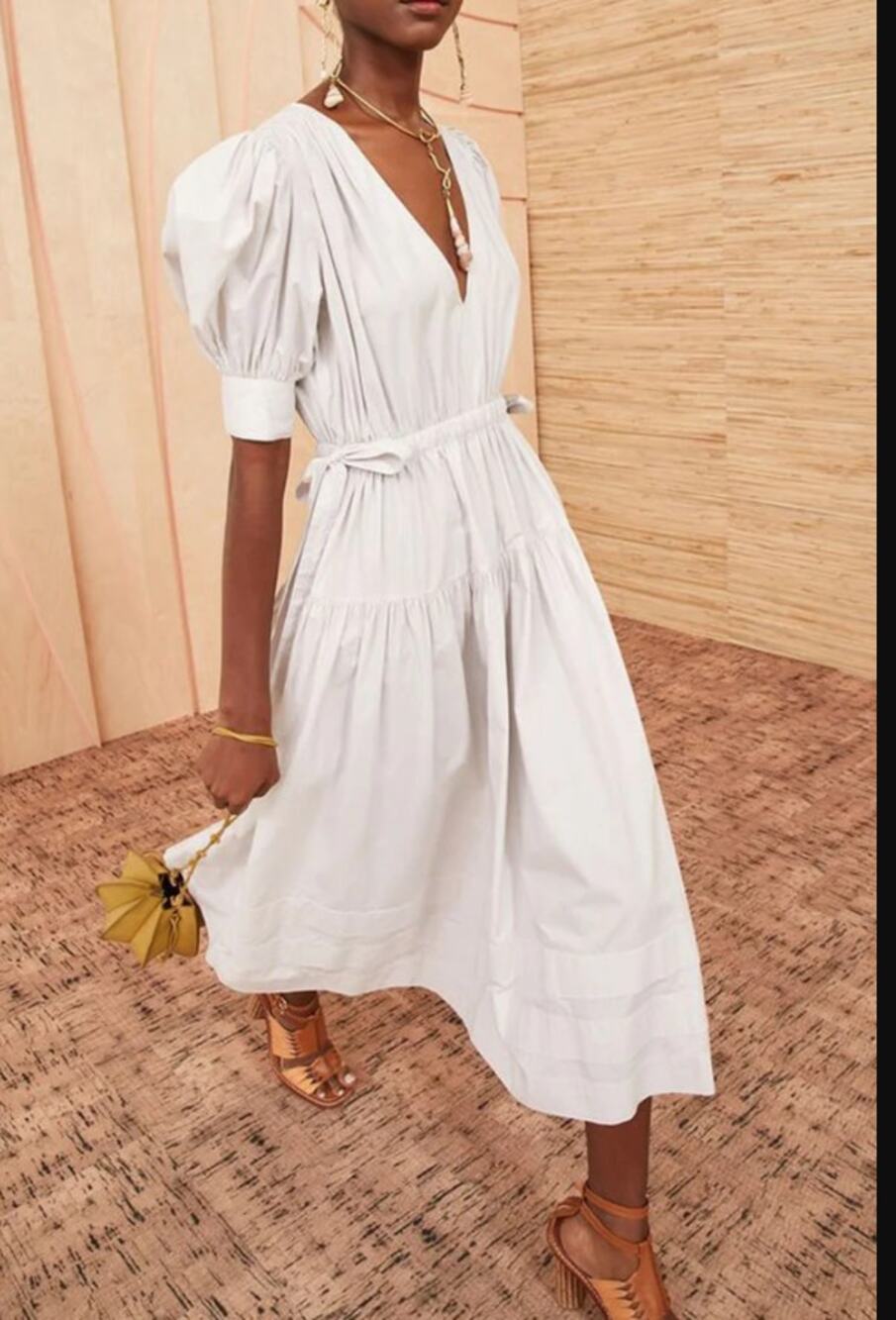 Ulla Johnson Imani Dress in Dove Taupe V-Neck Tiered Midi Dress Side Tie Sz 2